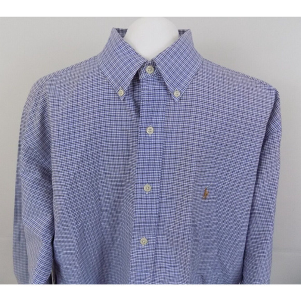 Ralph Lauren Yarmouth Mens 16.5 32/33 Blue Check Cotton Oxford Button Down Shirt
